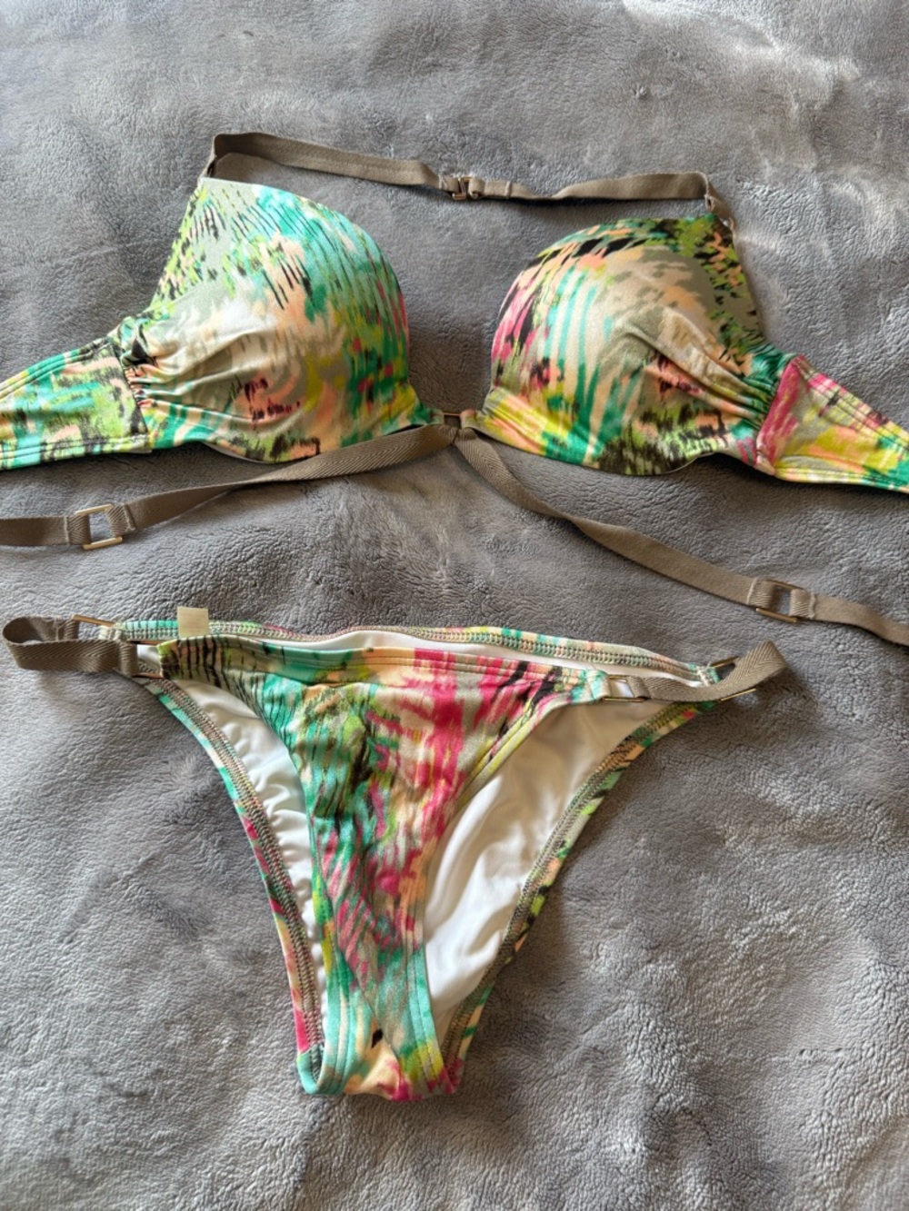 Victoria's Secret White Lined Swim Top with Colorful Trim